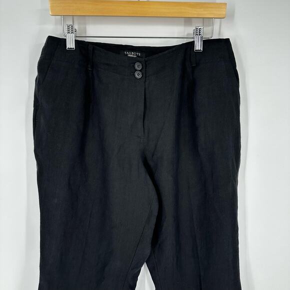 Talbots Heritage Pants Linen Petite Black Elastic Capri Pockets - Picture 2 of 13